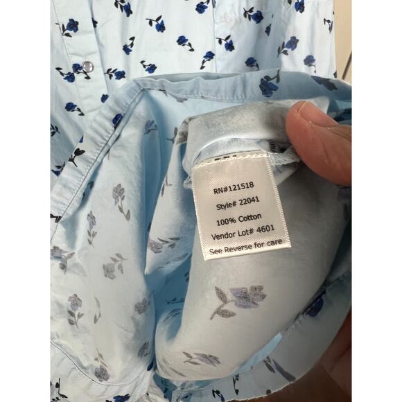 National Large Blue Floral Snap Front House Dress Coat Robe Lightweight Cotton - Picture 4 of 7